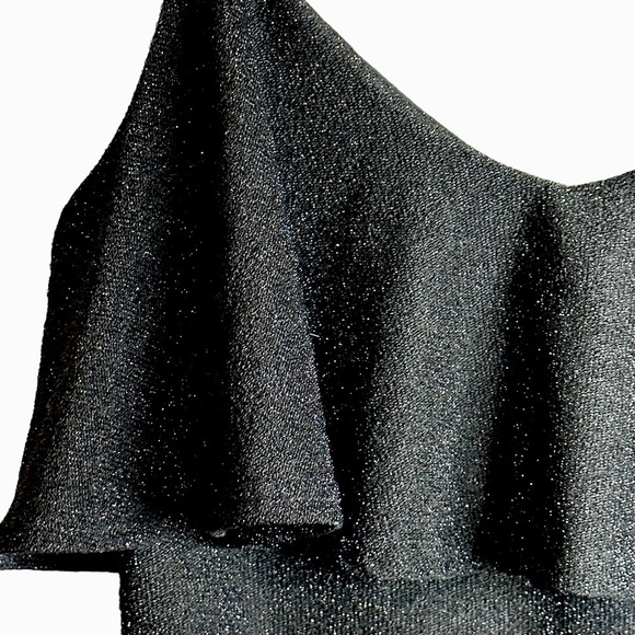 Zara Black Knit Metallic Glitter Ruffle Flounce Bodysuit Size‎ Medium 6096/003 - Picture 5 of 15